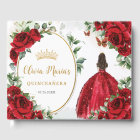 Red Roses Floral Princess Dress Gold Quinceanera