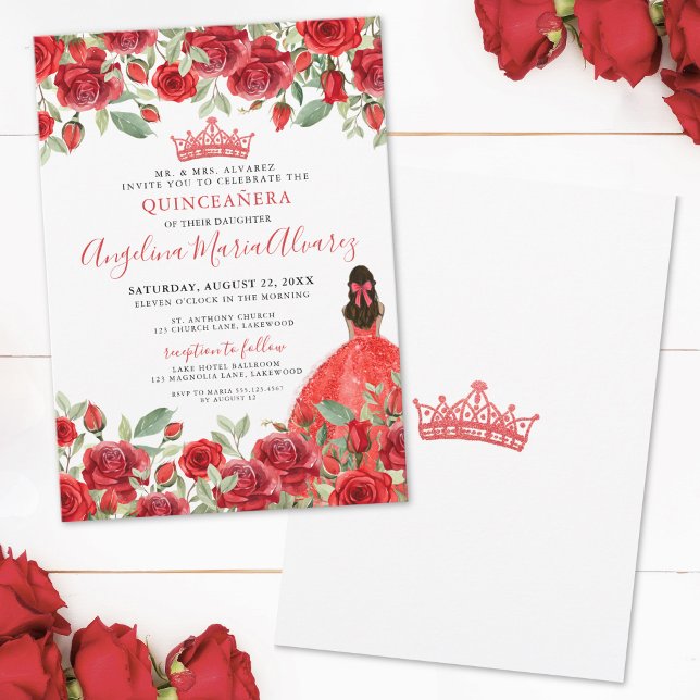 Red Roses Floral Quinceanera Invitation (Red Roses Floral Quinceanera Invitation)