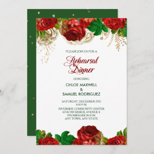 Red Roses Floral Rehearsal Dinner Invitation