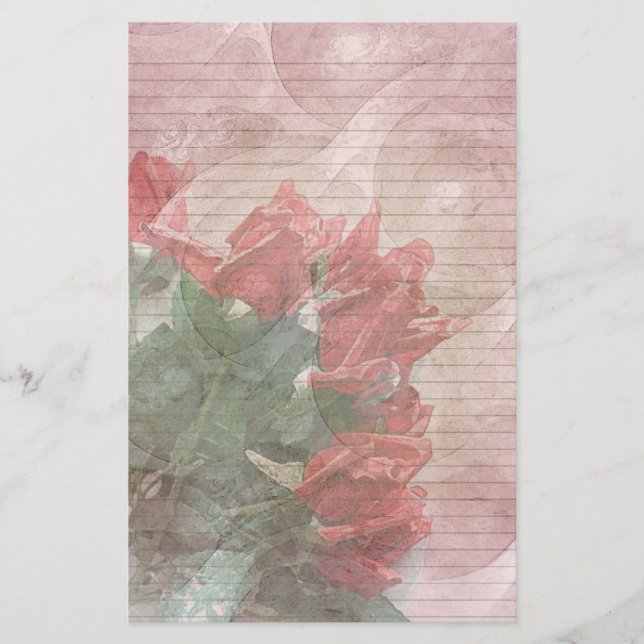 Red Roses Floral stationery-optional lines Stationery (Front)