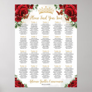 Red Roses Floral Sweet  15 16 Quinceañera Seating Poster