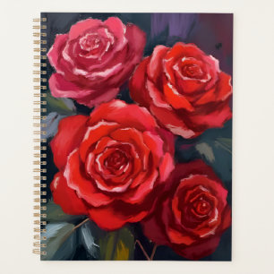 Red Roses Floral Watercolor Painted Flowers Planner