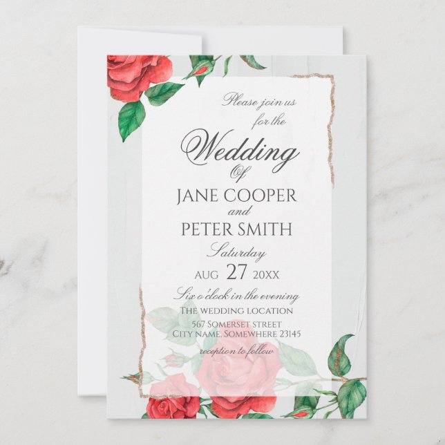 Red roses floral Wedding Invitation (Front)