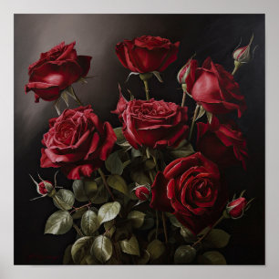 Red Roses Flower Art Print Poster