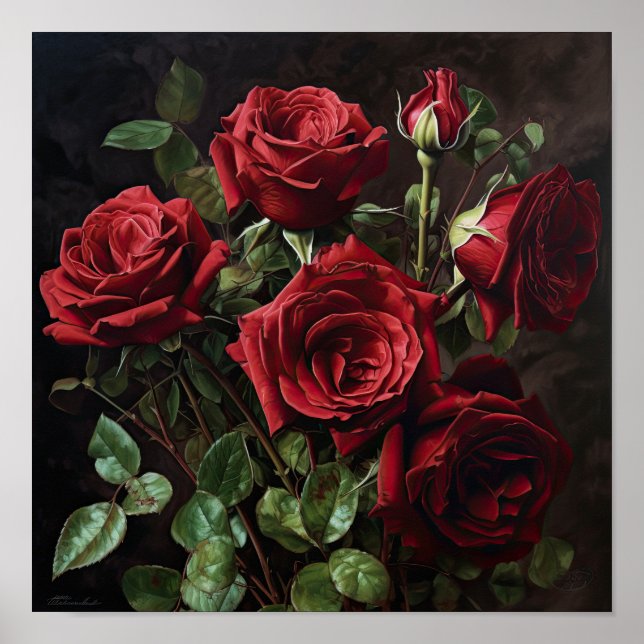 Red Roses Flower Art Print Poster (Front)