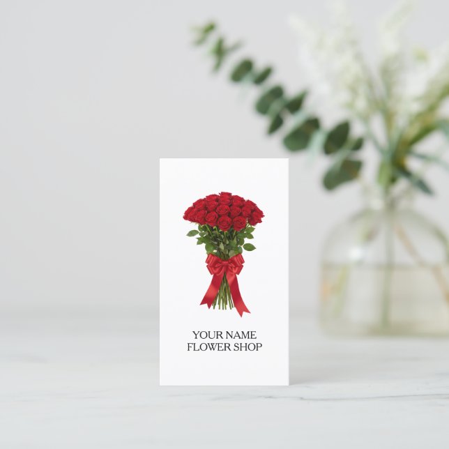 Red roses flower bouquet florist business cards (Standing Front)
