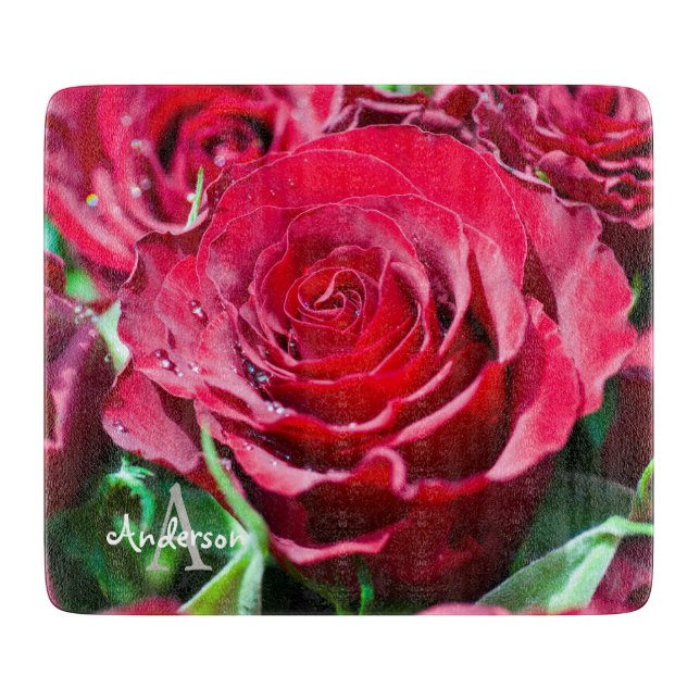 Red roses flower Glass chopping board (Front)