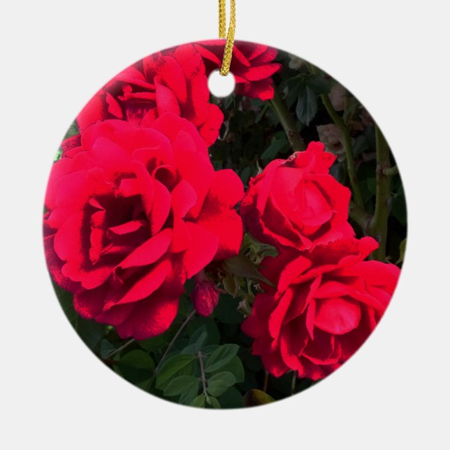 Red Roses Flowers  Ceramic Ornament (Front)