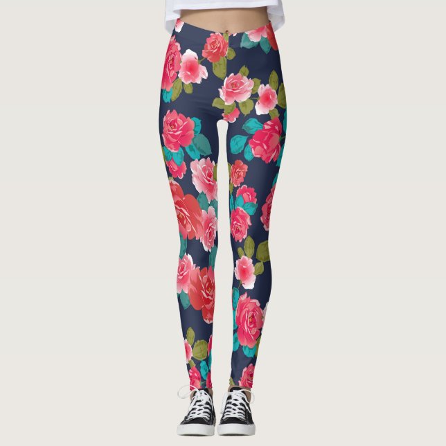 Red roses flowers leggings (Front)