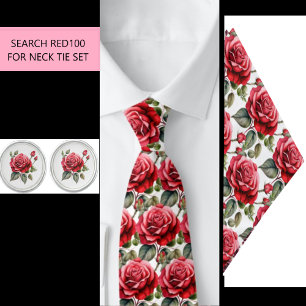 Red Roses Flowers Neck Tie (Part of Set) RED100