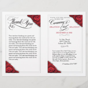 Red Roses Foldable Wedding Ceremony Program Flyer