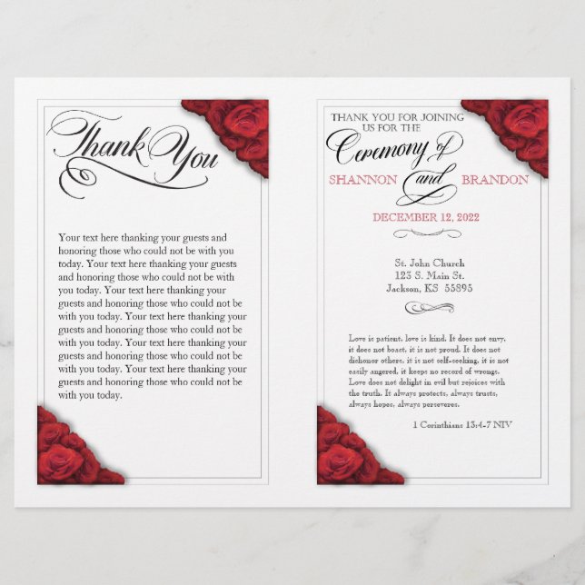 Red Roses Foldable Wedding Ceremony Program Flyer (Front)