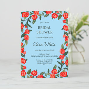 Red Roses Frame Bridal Shower CUSTOM QR Code Invitation