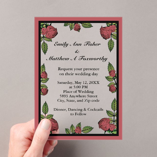 Red Roses Frame Image with Light Red Cloud Wedding Acrylic Invitations (Insitu (Handheld))