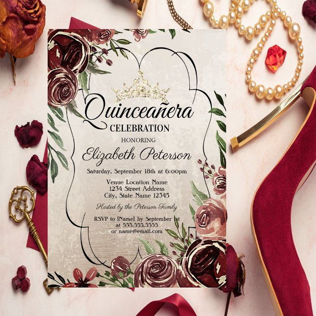 Red Roses Frame Quinceañera   Invitation (Creator Uploaded)