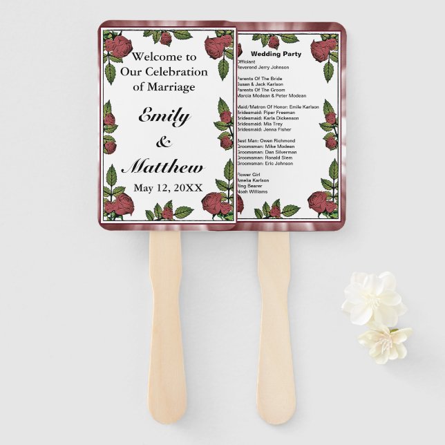 Red Roses Frame with Border Image Party List Hand Fan (Front and Back)