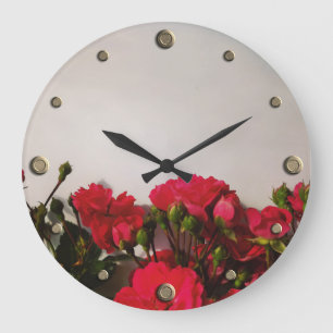 Red roses fresh buds blooming bright flowers flora large clock