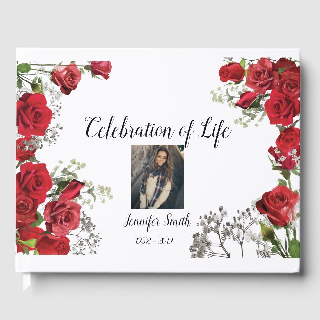 Red Roses Funeral/Memorial/Wedding Guest Book (Front)