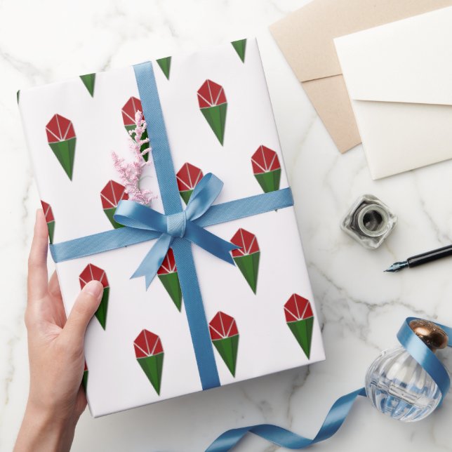 Red Roses, Geometric Pattern Wrapping Paper (Gifting)