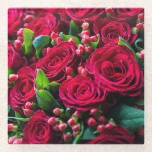 Red roses glass coaster