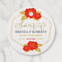 Red roses gold frame Save-the-date typography