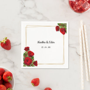Red Roses Gold Frame Spanish Elegant Wedding Napkin