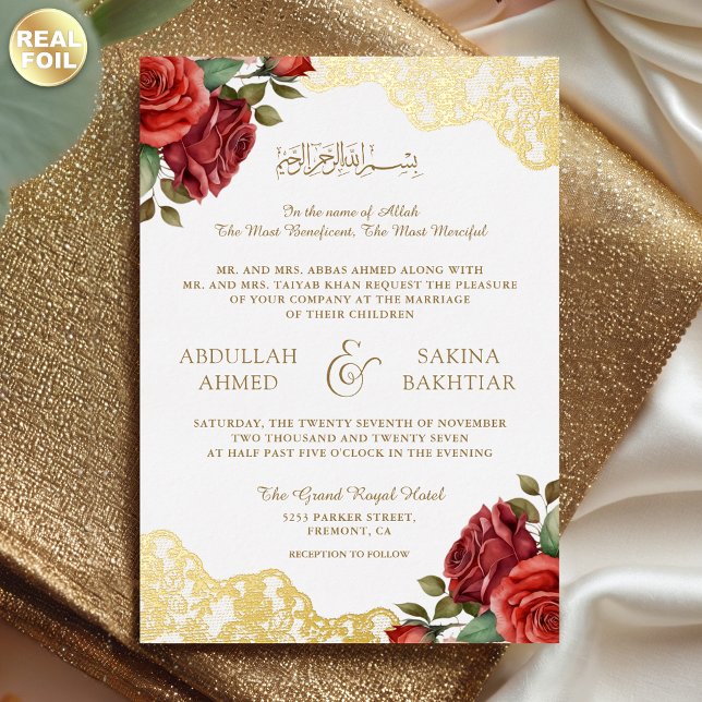 Red Roses Gold Lace QR Code Muslim Wedding (Creator Uploaded)