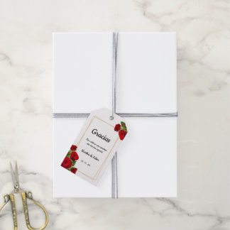 Red Roses Gold Spanish Wedding Favour Tag