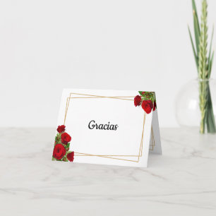 Red Roses Gold Spanish Wedding Folded Thank You Card