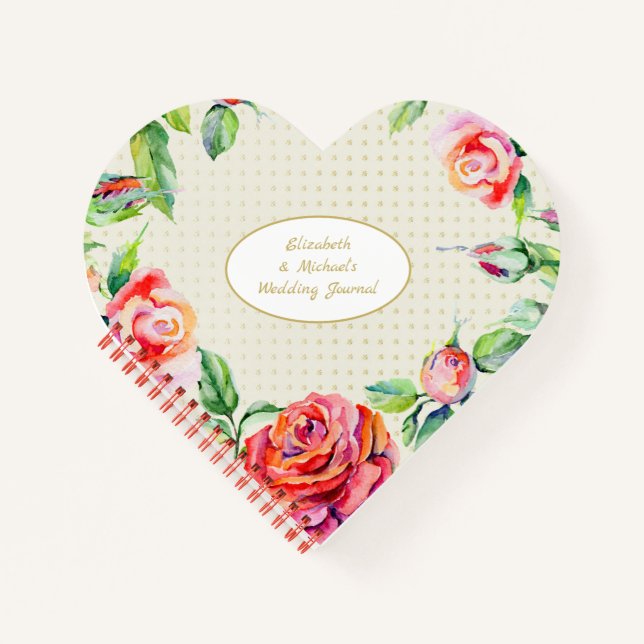 Red Roses Gold Wedding Bridal Shower Making Memory Notebook (Front)