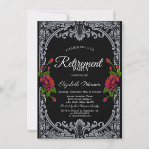 Red Roses Gothic Black Stripes Retirement Party Invitation
