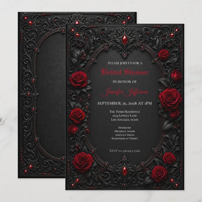 Red Roses Gothic Bridal Shower invitation (Front/Back)