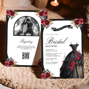 Red Roses Gothic Gown Photo QR Code Bridal Shower Invitation