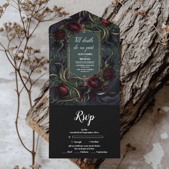 Red Roses Gothic Halloween Wedding All In One Invitation (Creator Uploaded)
