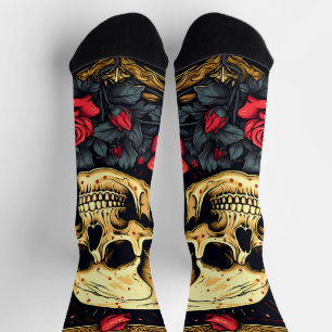 Red Roses Gothic Skull Halloween  Socks