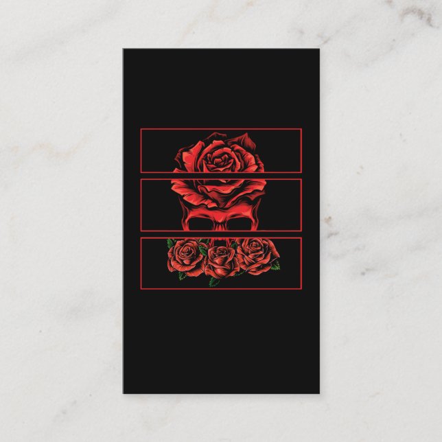 Red Roses Gothic Skull Wicca Goth Flowers Business Card (Front)