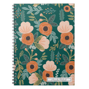 Red Roses Green Whimsical  Pattern Notebook