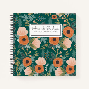 Red Roses Green Whimsical  Pattern Notebook