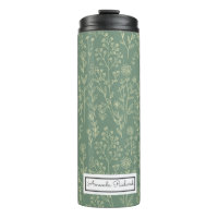 Red Roses Green Whimsical Pattern Thermal Tumbler