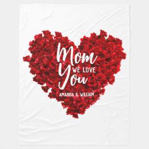 Red Roses Heart Love You Mum Mother's Day Fleece Blanket