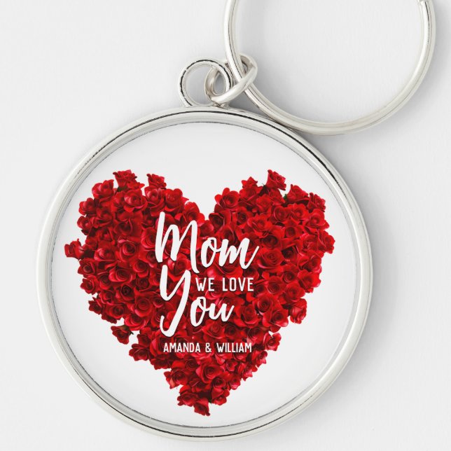 Red Roses Heart Love You Mum Mother's Day Key Ring (Front)