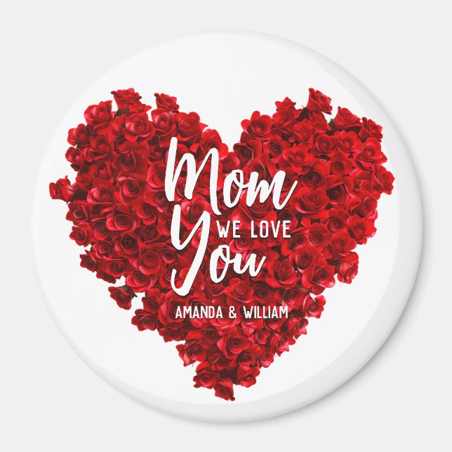 Red Roses Heart Love You Mum Mother's Day Magnet (Front)