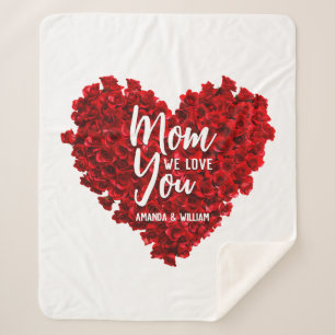 Red Roses Heart Love You Mum Mother's Day Sherpa Blanket