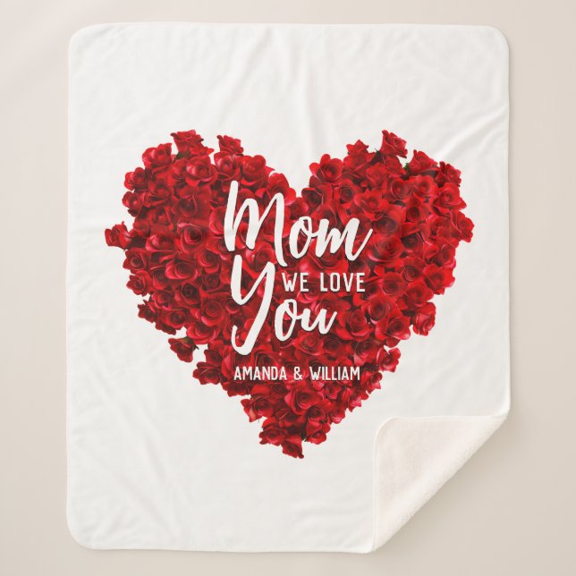 Red Roses Heart Love You Mum Mother's Day Sherpa Blanket (Front)