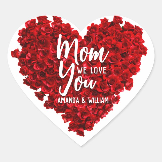 Red Roses Heart Love You Mum Mother's Day Sticker (Front)