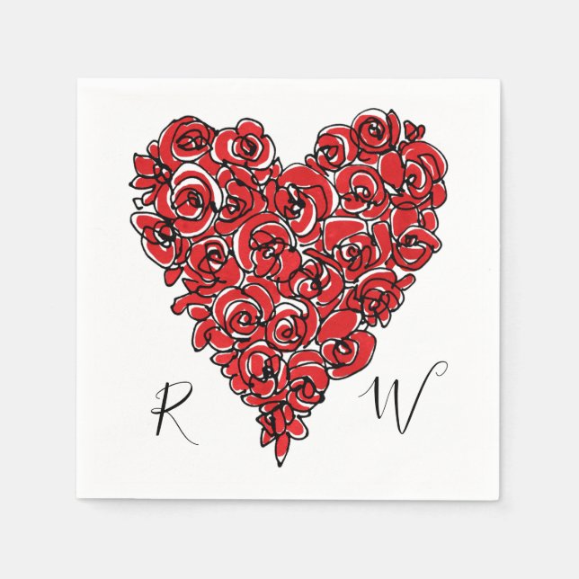 Red Roses Heart Monogram Napkin (Front)