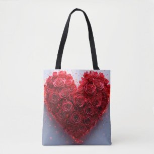 Red roses heart tote bag