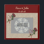 Red Roses Heart Wedding Photo Favour  Magnet<br><div class="desc">Elegant frame with red rosebuds and hearts save the date wedding favour refrigerator magnet. Ready for your special photo. Fill in your information in the template. Make more changes to text and font size, style, and colour. Add your photo by clicking on Change and upload your picture. Click on Customise...</div>