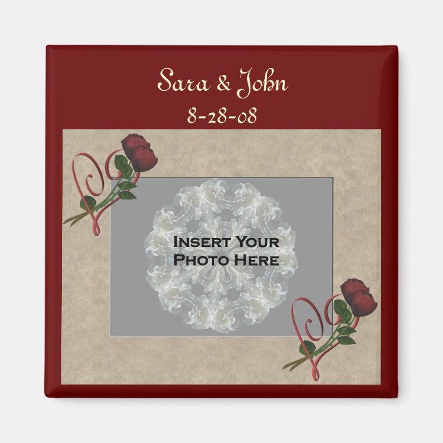 Red Roses Heart Wedding Photo Favour  Magnet (Front)