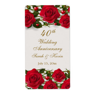 Red roses & hearts 40th Wedding Anniversary